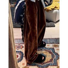 批发金丝绒原版做法 咖色丝绒裤子运动裤休闲直筒阔腿裤