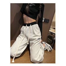 批发常规/加绒 灰色运动<b class='q'>裤</b>女高腰阔腿<b class='q'>裤</b><b class='q'>直筒</b>休闲宽松美式束脚卫<b class='q'>裤</b>