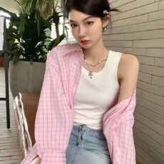 批发设计感别致彩色纽扣条纹衬衫女 秋季新款百搭宽松长袖上衣外套