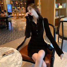 批发新款女装丝绒polo领连衣裙小个子冬装搭配显高包臀短裙