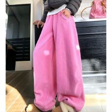 批发380克双面摇粒绒  韩系宽松加厚慵懒风弯刀休闲裤潮