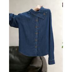 批发港风chic复古设计感交叉领牛仔<b class='q'>衬衫</b><b class='q'>男</b>女春秋潮牌炸街小众长袖<b class='q'>衬衣</b>