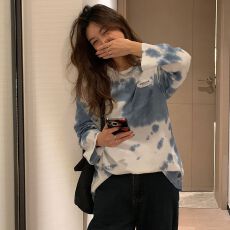 批发春季卫衣女套头字母印花短款宽松露脐圆领长袖上衣女