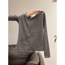 批发韩系时尚慵懒风条纹拉链<b class='q'>长袖</b>连帽开衫外套女宽松上衣