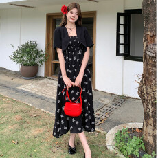 批发大码法式碎花吊带裙 夏季胖MM收腰气质<b class='q'>连衣</b>裙两件套