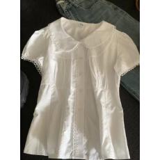 批发甜欲氛围感又显瘦！白色好看甜美娃娃领衬衫女 夏季小个子上衣