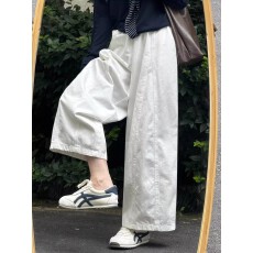 批发立体腰 高密斜纹 白色弯刀<b class='q'>裤</b>女新款<b class='q'>大码</b>高腰宽松显瘦阔腿休闲<b class='q'>裤</b>