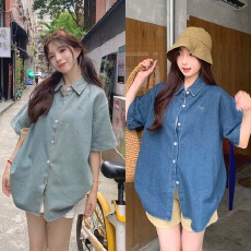 批发夏季复古休闲蝴蝶结刺绣<b class='q'>衬衫女</b> 新款别致小众Polo领五分袖上衣