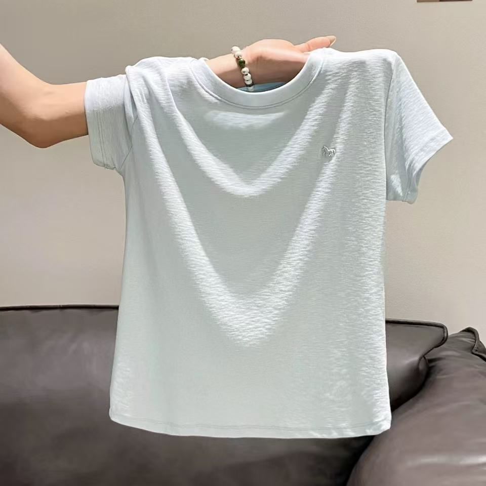 순면 한 부서 라운드 넥 긍정적 인 어깨 티셔츠 여성 만화 자수 맨위