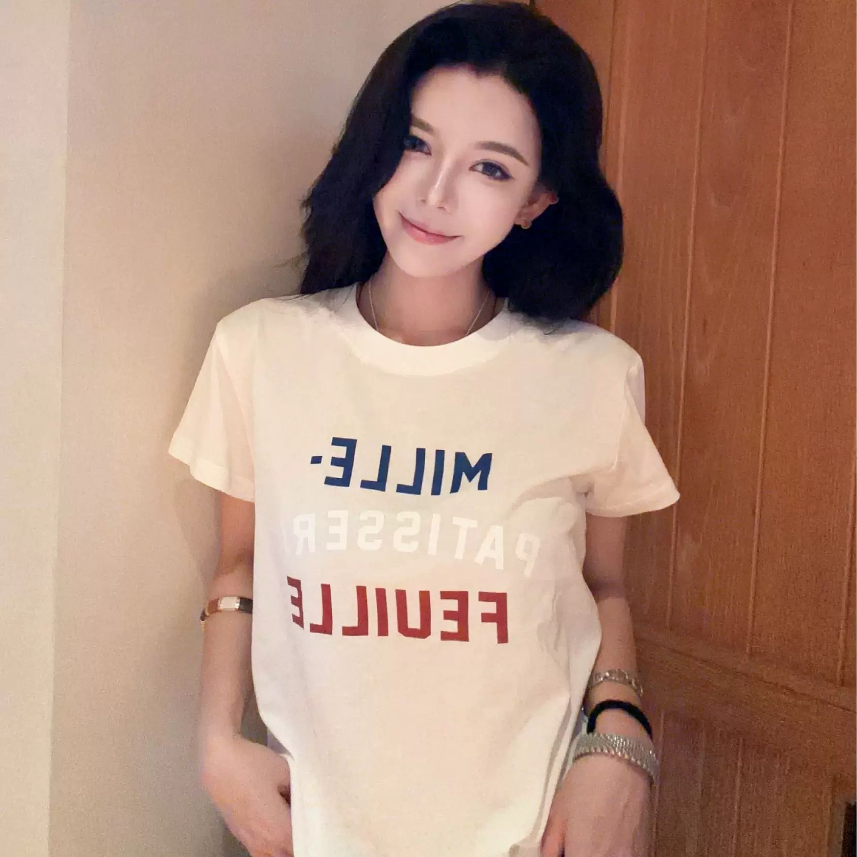 순면 여름 드레스 한 부서 반팔 티셔츠 여성 한국 스타일 루즈핏 빅 사이즈 프린트