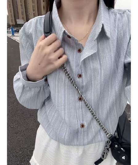 새로운 파란색 스트라이프 긴팔 여성 셔츠 품격 루즈핏 다용도 맨위 셔츠 재킷