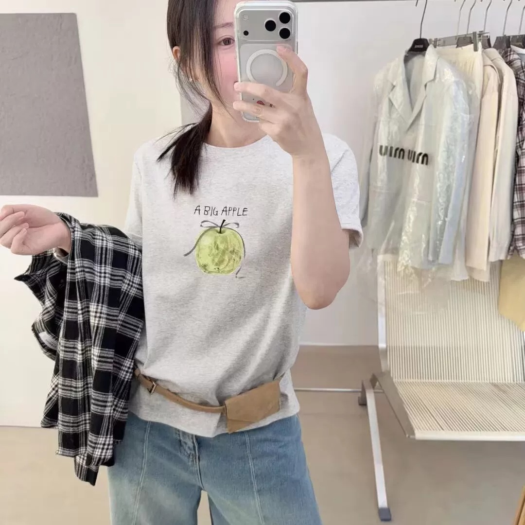 순면 이후 패키지 칼라 여름 드레스 한 부서 반팔 티셔츠 여성 한국 스타일 루즈핏 빅 사이즈 프린트
