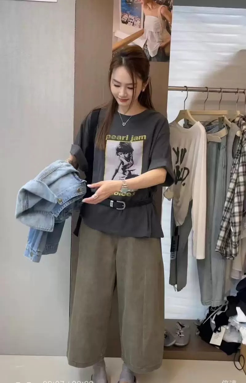 순면 이후 패키지 칼라 여름 드레스 한 부서 반팔 티셔츠 여성 한국 스타일 루즈핏 빅 사이즈 프린트