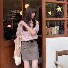 批发新款刺绣袖袢设计棉竖条纹衬衫女春夏小个子<b class='q'>上衣</b>