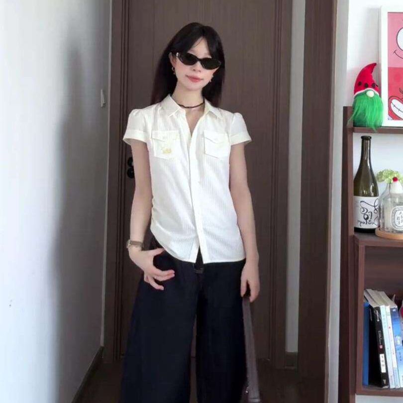 한 부서 미니멀리즘 폴로 칼라 반팔 여성 셔츠 여름 품격 몸매 가꾸기 슬림해 보이는 캐주얼 패션 맨위
