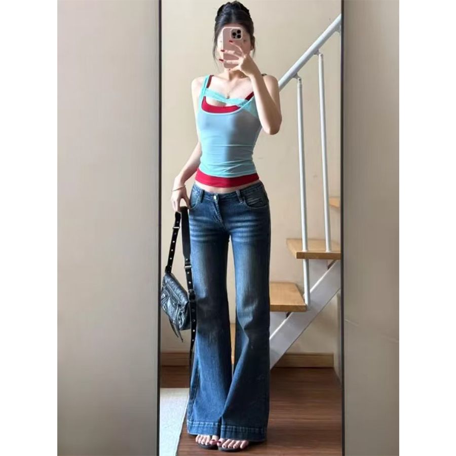 순면 이중층 배색 페이크 레이어드 캐미솔