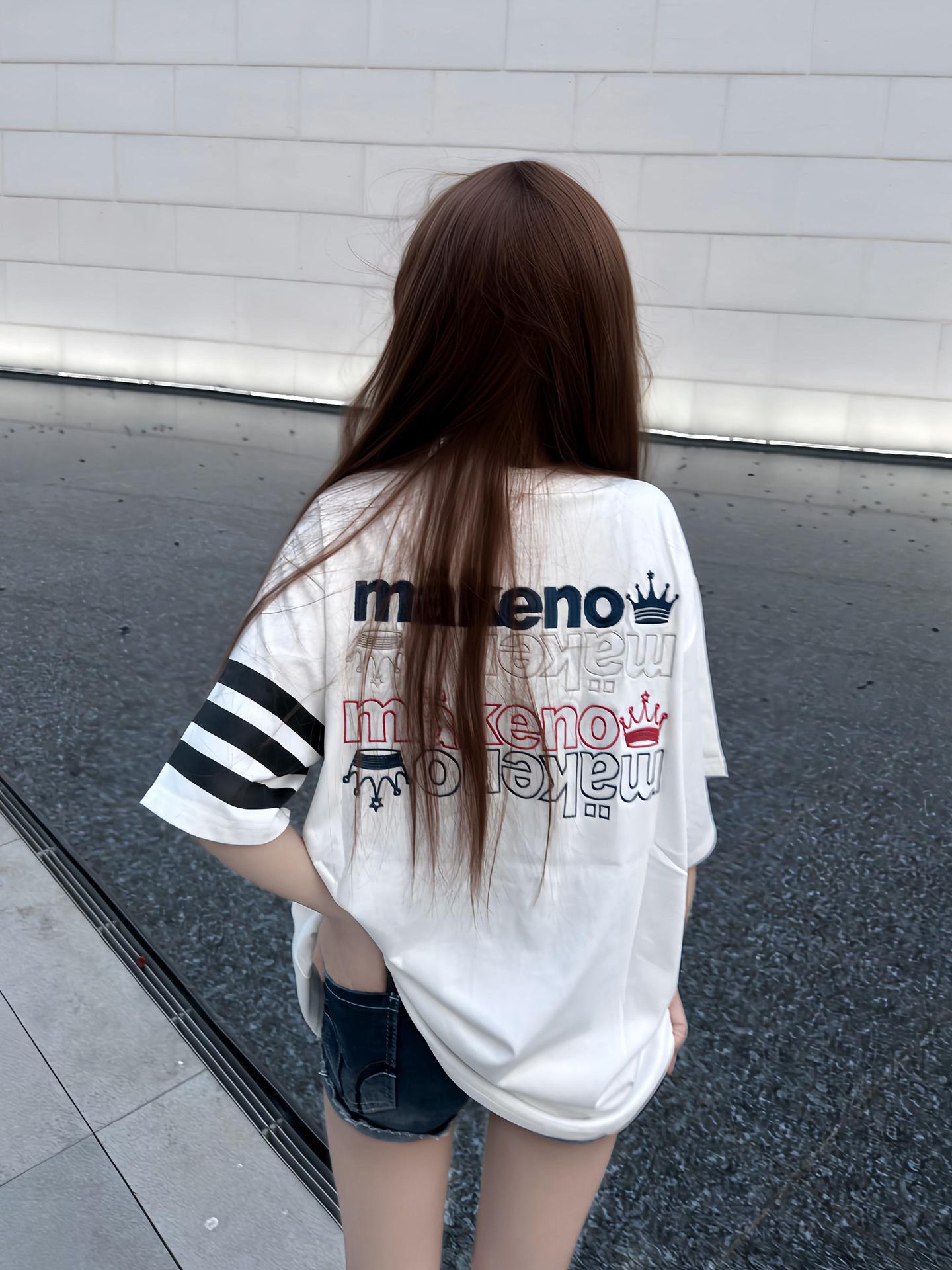 순면 한국 스타일 패션 자수 프린트 루즈핏 티셔츠