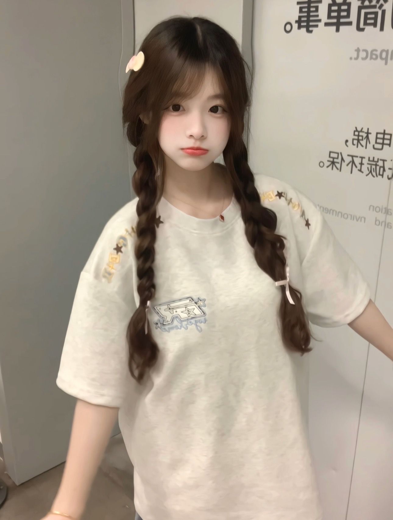 순면 한국 스타일 패션 루즈핏 티셔츠 막대기 가죽 자수 네리 가게 천