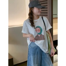 批发纯棉 后包领 夏装韩系短袖<b class='q'>T</b><b class='q'>恤</b>女韩版宽松大码印花