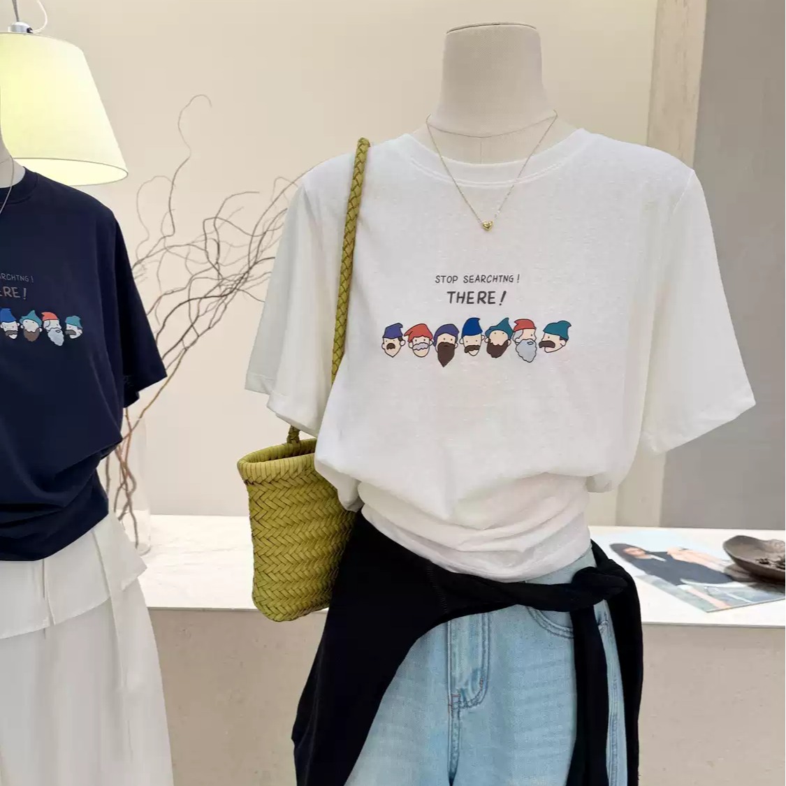 순면 이후 패키지 칼라 여름 드레스 한 부서 반팔 티셔츠 여성 한국 스타일 루즈핏 빅 사이즈 프린트