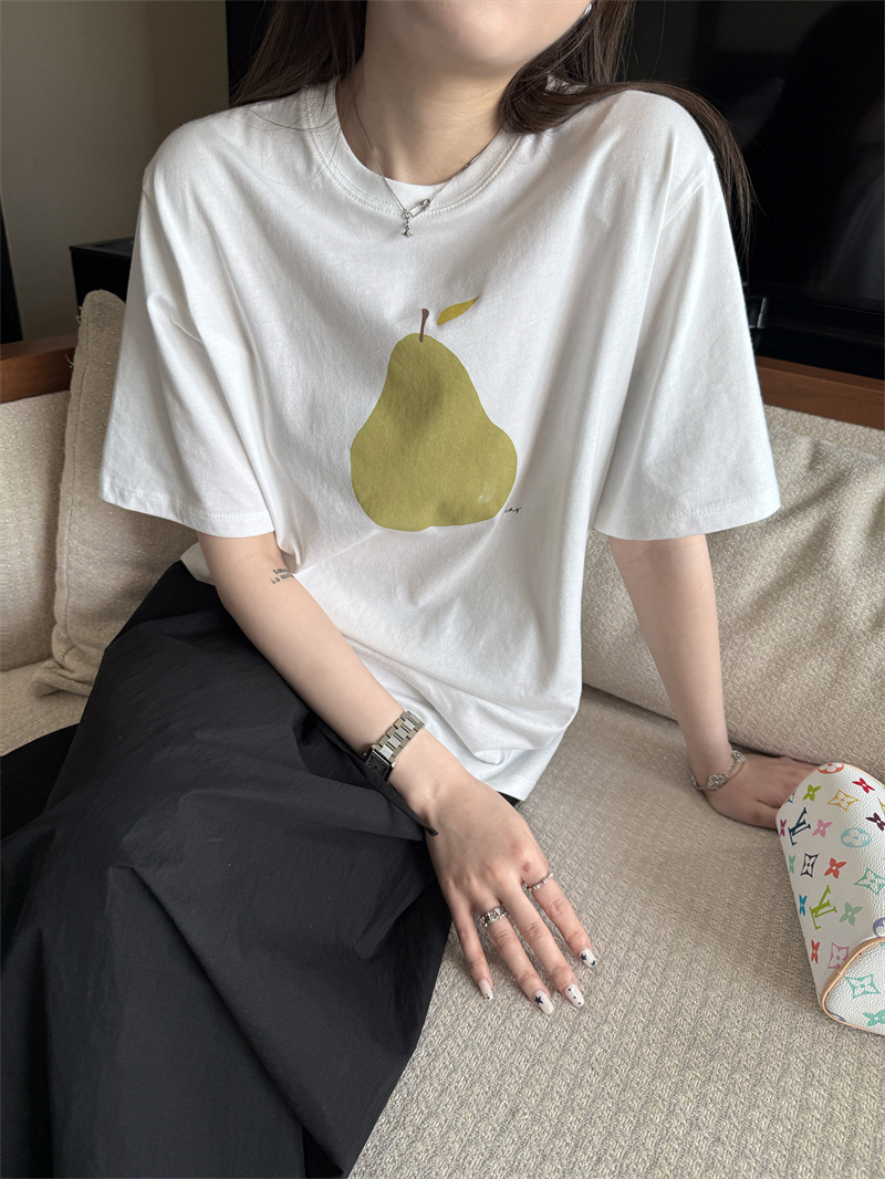 순면 이후 패키지 칼라 여름 드레스 한 부서 반팔 티셔츠 여성 한국 스타일 루즈핏 빅 사이즈 프린트