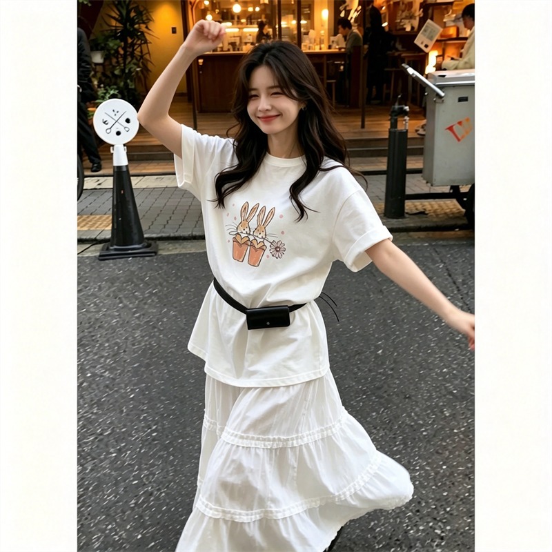 순면 이후 패키지 칼라 여름 드레스 한 부서 반팔 티셔츠 여성 한국 스타일 루즈핏 빅 사이즈 프린트