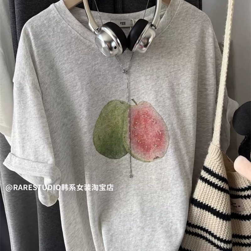 순면 이후 패키지 칼라 여름 드레스 한 부서 반팔 티셔츠 여성 한국 스타일 루즈핏 빅 사이즈 프린트