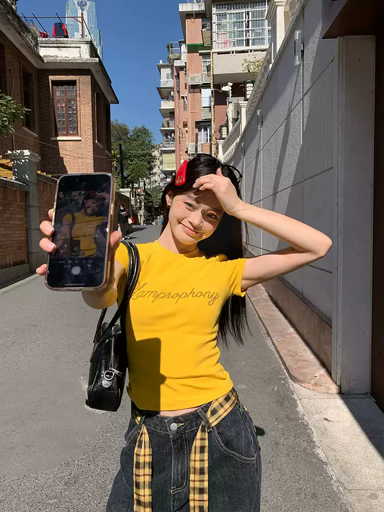 92 면 8 암모니아 Lun 긍정적 인 어깨 반팔 티셔츠 여성 핫픽스