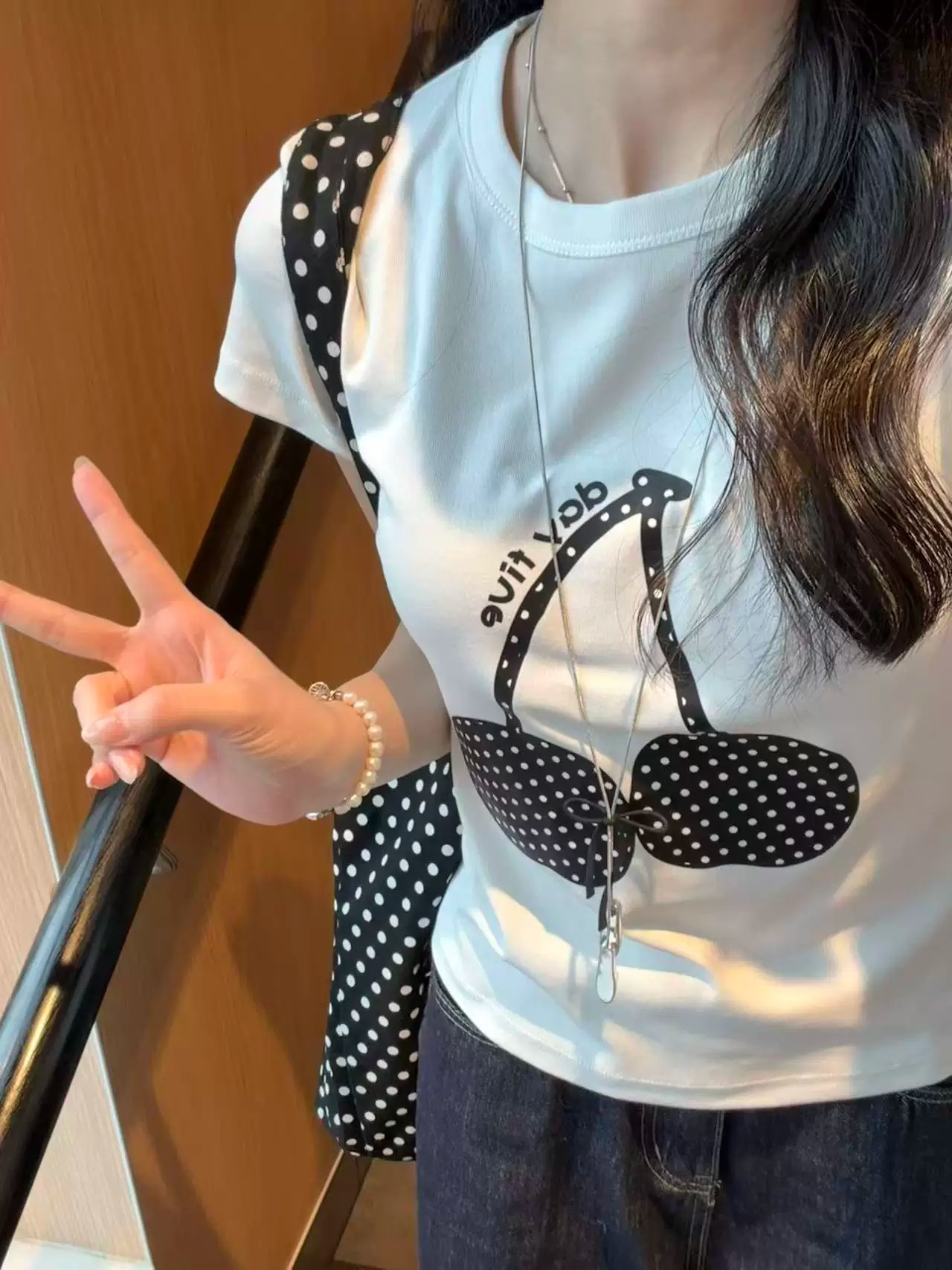 92 면 8 암모니아 Lun 긍정적 인 어깨 반팔 티셔츠 여성 핫픽스