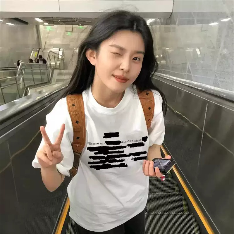 순면 이후 패키지 칼라 여름 드레스 한 부서 반팔 티셔츠 여성 한국 스타일 루즈핏 빅 사이즈 프린트