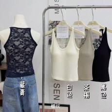 批发无袖固定杯吊带背心镂空蕾丝美背辣妹性感内搭外穿上衣女