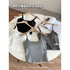 批发蕾丝螺纹固定杯美背一体式吊带背心女内搭辣妹性感外穿抹胸上衣