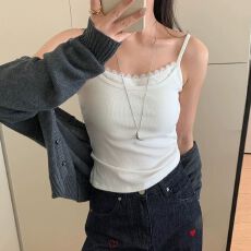 批发假俩件蕾丝花边吊带背心女带胸垫内搭外穿镂空美背上衣