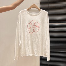 批发纯棉 秋装长袖T恤女宽松上衣<b class='q'>印花</b>