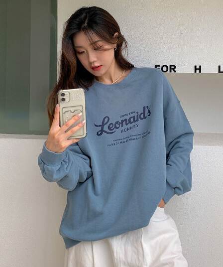 가을 의상 새로운 한국 스타일 알파벳 프린트 라운드 넥 후드티 여성