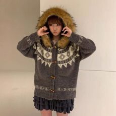批发韩系穿搭复古灰色费尔岛连帽毛衣外套 秋冬<b class='q'>宽松</b>慵懒风针织开衫