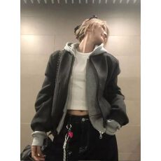 批发秋冬两件套装新款灰色百搭棒球服短款外套设计感叠穿内搭卫衣
