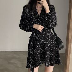 批发圆点波点碎花<b class='q'>长袖</b>连衣<b class='q'>裙</b>子女秋季 新款茶歇法式赫本风秋装