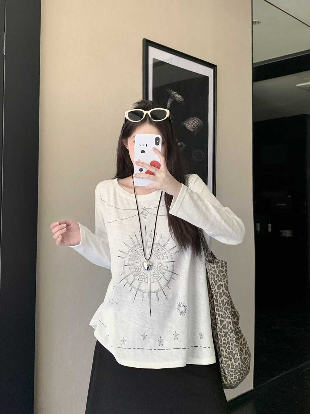 MY13179# 大码女装新款长袖印花基础款T恤上衣女裝貨源服裝批發