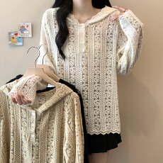 批发实拍 实价大码女装新款秋冬设计感重工蕾丝花边连帽上衣