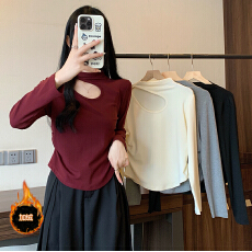 批发实拍  实价2025冬季大码女装新款镂空加绒加厚保暖半高领打底衫