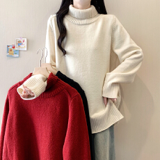 实拍 2025年大码女装冬季新款高龄长袖慵懒风加厚针织毛衣