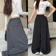 批发实拍 <b class='q'>大码</b>女装2026年春季新款宽松显瘦<b class='q'>西装</b>裤设计感阔腿长裤