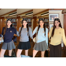 批发实拍  2026春季新款学院风POLO领刺绣薄款长袖显瘦针织衫上衣