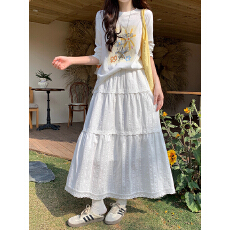 批发实拍  2026年拼接半身裙大码女装新款显瘦白色长款温柔半身裙