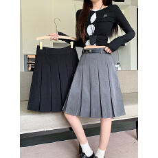 批发实拍 2026大码女装新款过膝五分中裙高腰a字百褶裙半身裙