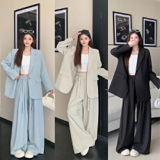 批发实拍  2026年<b class='q'>西装</b>西裤春季新款麻感<b class='q'>大码</b>女装显瘦<b class='q'>西装</b>套装