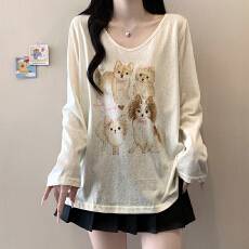 批发实拍   实价 2026<b class='q'>夏</b>季新款圆领卡通小狗印花长袖爆款防晒T恤上衣