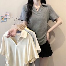 批发实拍  实价  2026年夏季大码女装翻领短袖上衣收腰显瘦正肩T恤