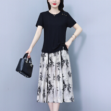 批发中年妈妈时尚套装高级感两件套裙装显瘦<b class='q'>夏季</b>大码女上衣半身裙子